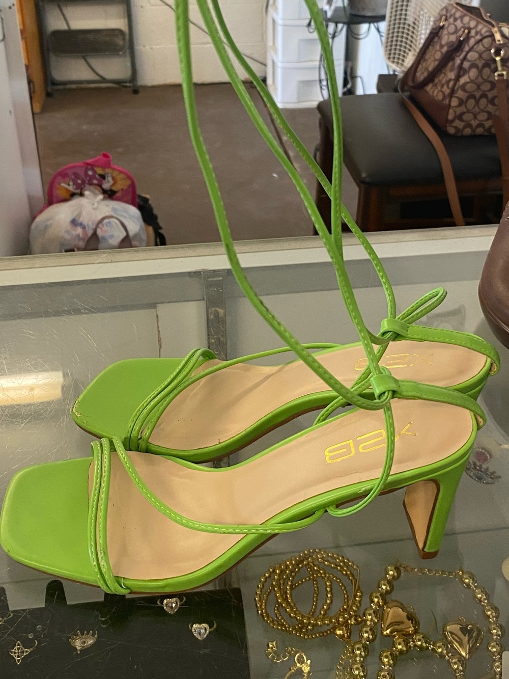 Lime Green Strappy Lace-Up Heeled Sandals - Women